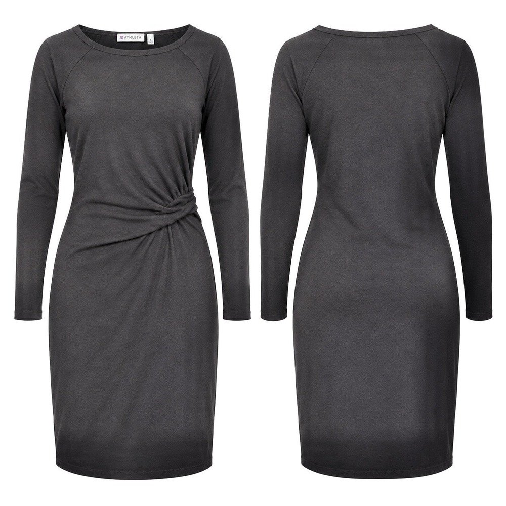 Athleta Solitude Dress Women's Black Long Sleeve Ruched Waist Sz S Minimalist